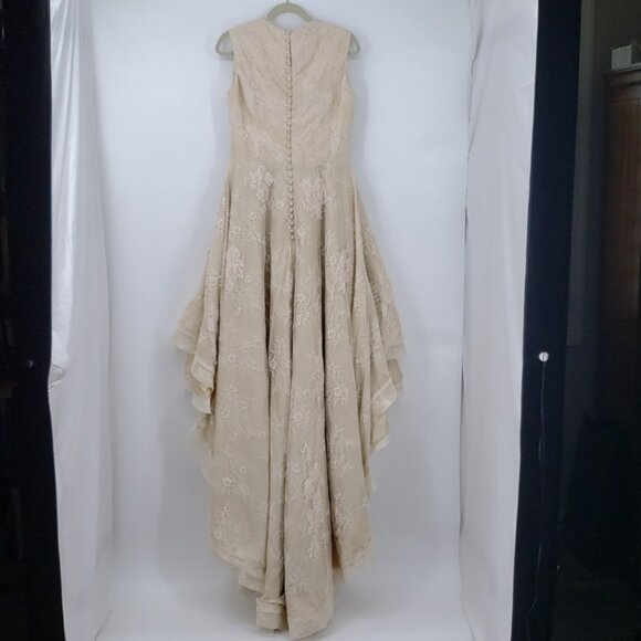 Champagne Lace Wedding Prom Elegant Dress High Low German Designer Size 10 - Picture 10 of 11